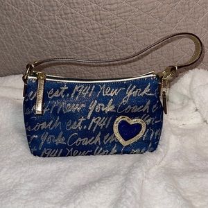 NWOT~Coach New York Poppy script bag Navy and gold